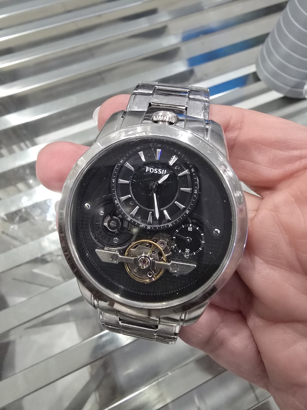 Fossil Men's Stainless Steel Watch - Black Dial